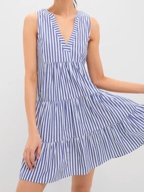 Tuckernuck Pomander Place Blue & White Striped Cotton Kenzo Dress SIZE SMALL